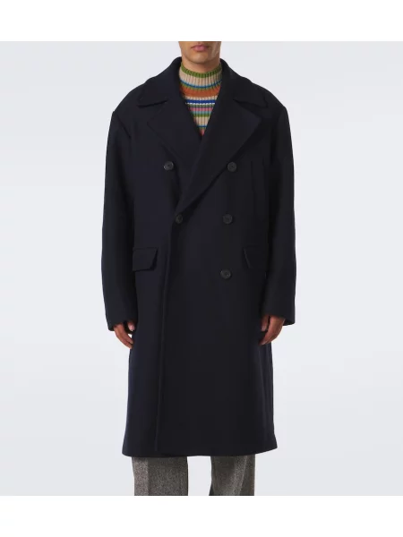 Volneni dvoredni plašč Dries Van Noten modra
