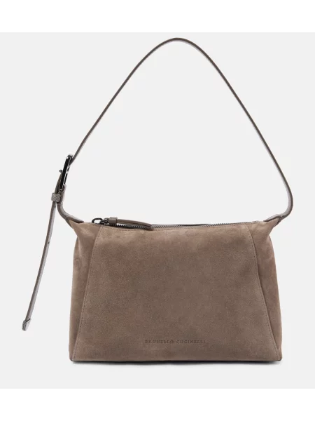 Geantă Brunello Cucinelli din piele de căprioară maro