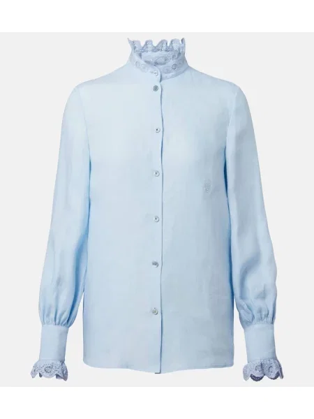 Lniany top Valentino niebieski