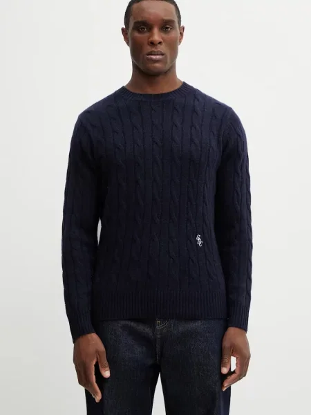 Sporty & Rich pulover de lana SRC Cableknit Cashmere bleumarin