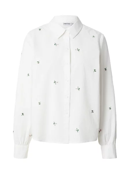 PIECES Bluză PCGENEVA verde pin / rosé alb