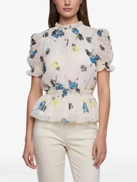 Bluză Self-portrait cu model floral cu imagine alb