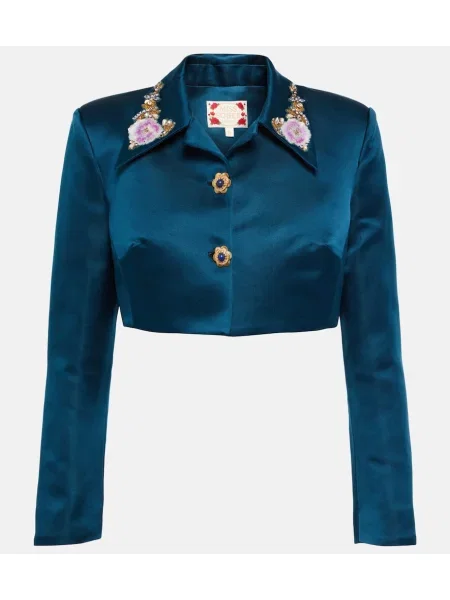 Jedwabna marynarka Miss Sohee z kryształkami o krotszym kroju niebieska
