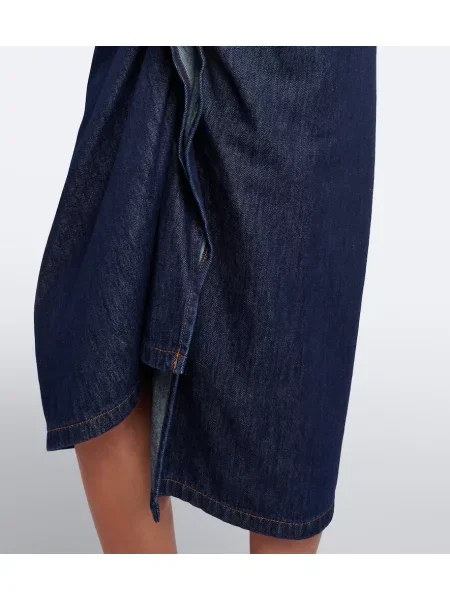 Fustă din denim Dries Van Noten asimetrică drapată albastru