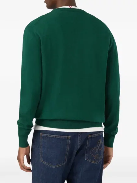 Pulover Mc2 Saint Barth cu broderie de lână cu decolteu rotund verde