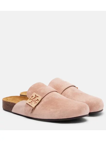 Papuci tip mules Tory Burch din piele de căprioară roz