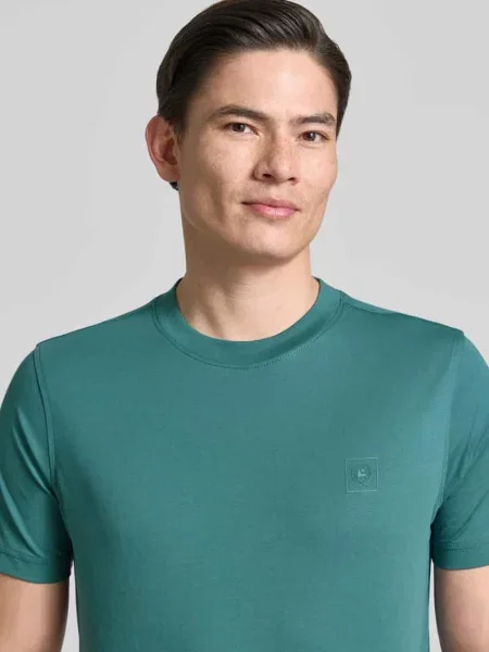 T-shirt z okrągłym dekoltem i nadrukiem z logo Lerros zielona