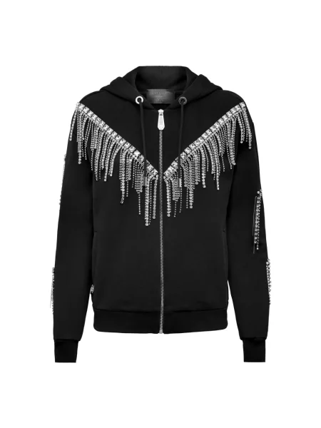 Bluza z kapturem Philipp Plein z frędzli czarna