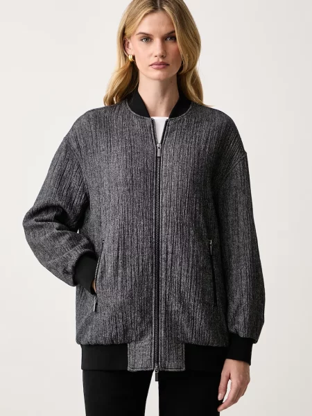 Armani Exchange geacă bomber pentru femei cu amestec de lână gri