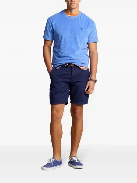 Ilgas raštuota polo marškinėliai Polo Ralph Lauren grįžtamasis mėlyna