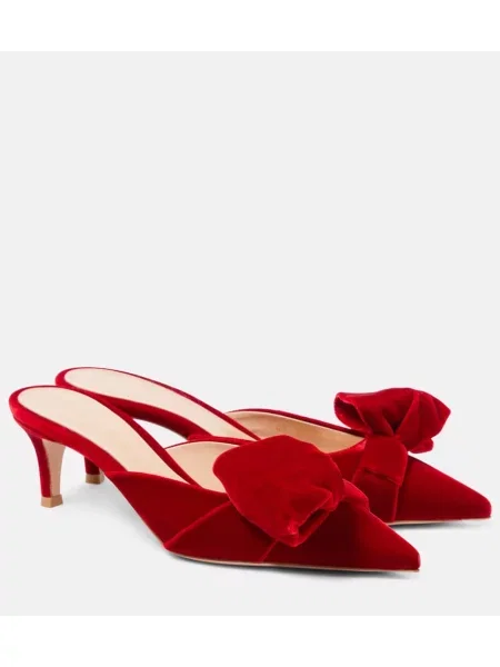 Mules Gianvito Rossi z lokom iz rebrastega žameta rdeča