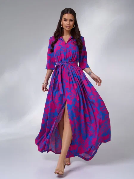 Сукня максі ISSA Plus комбінований верх синій