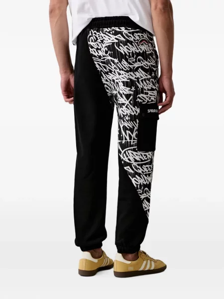 Pantaloni cargo Sprayground cu imagine alergare negru