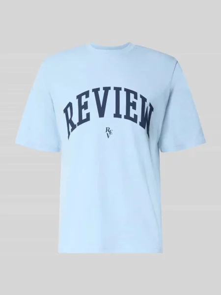 T-shirt z nadrukiem z logo i okrągłym dekoltem Review błękitna