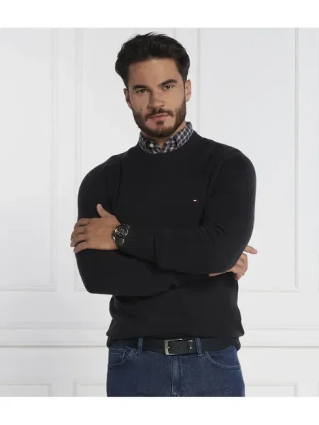 Tommy Hilfiger De lână pulover MULTI HTR MERINO CREW NECK negru