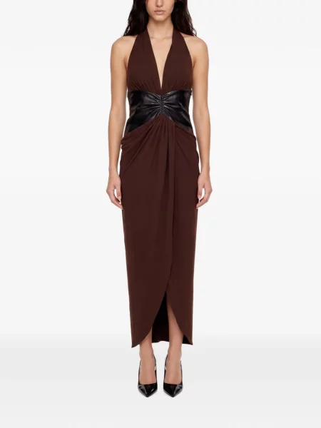 Rochie midi The Andamane cu gât halter maro