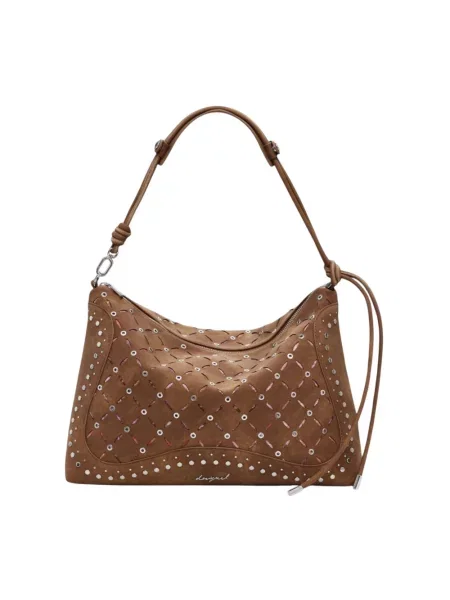 Pikowana mały torebka Desigual z nitami brązowa