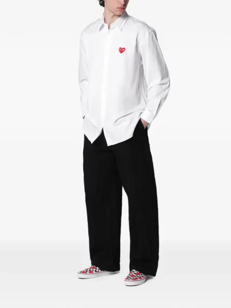 Дълго риза Comme Des Garçons Homme със сърца бяло
