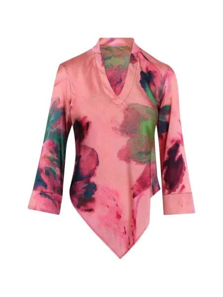 Top Kitagi cu imagine cu imprimeu abstract asimetric roz