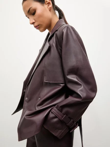 Answear.LAB kurtka skórzana przejściowa bordowy