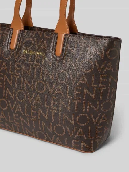 Lniana torebka skórzana Valentino By Mario Valentino elegancka brązowa