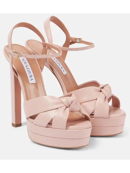 Кожени сандали Aquazzura на платформе розово