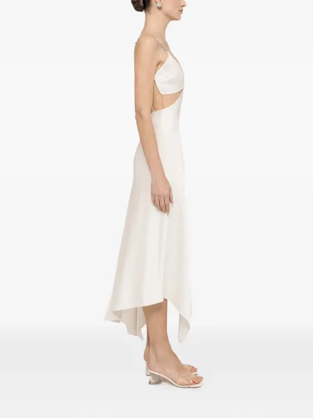 Rochie midi Nissa de cristal cu bretele alb