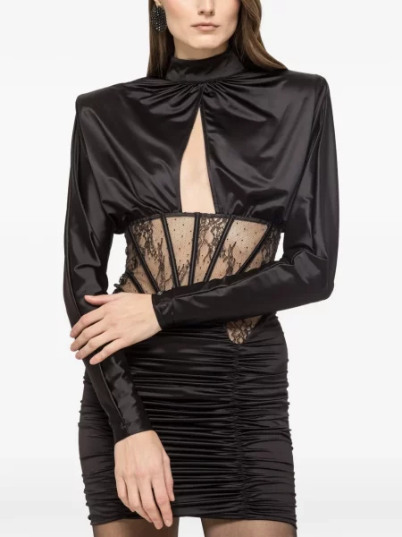 Rochie mini Nissa din satin de costum negru
