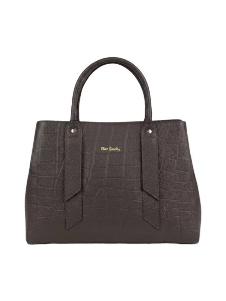 Shopperka Pierre Cardin skórzana pikowana brązowa