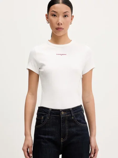 Tommy Jeans tričko dámske s elastanom biela