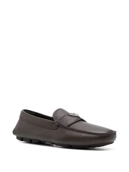 Pantofi loafer Prada cu autograf maro