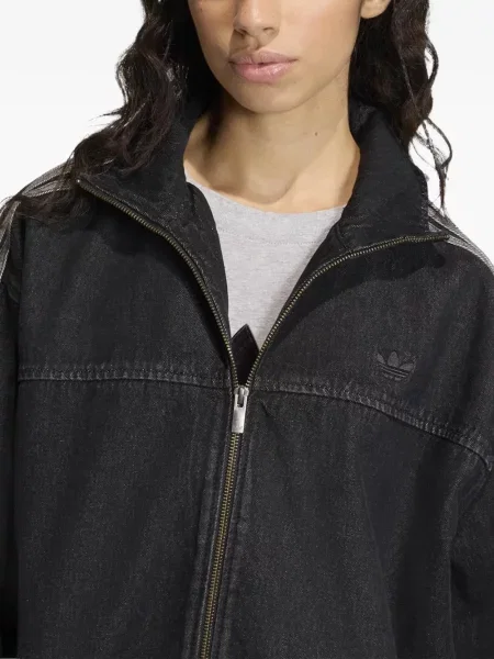 Sznurek ściągający kołnierzykowy podkoszulka Adidas w paski czarna