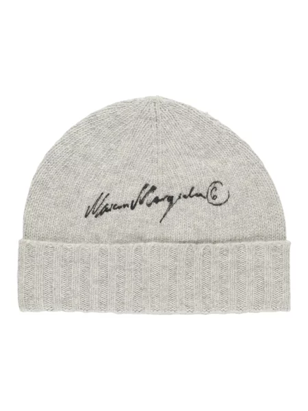 Czapka Mm6 Maison Margiela wełniana z nadrukiem w kolorze melanż czarna