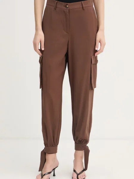Gaudi pantaloni cargo pentru femei cu vâscoză maro