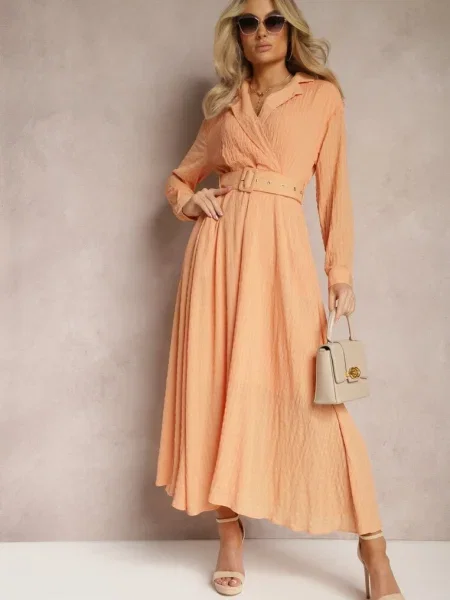 Rochie evazată cu și decolteu petrecut Tifena portocalie