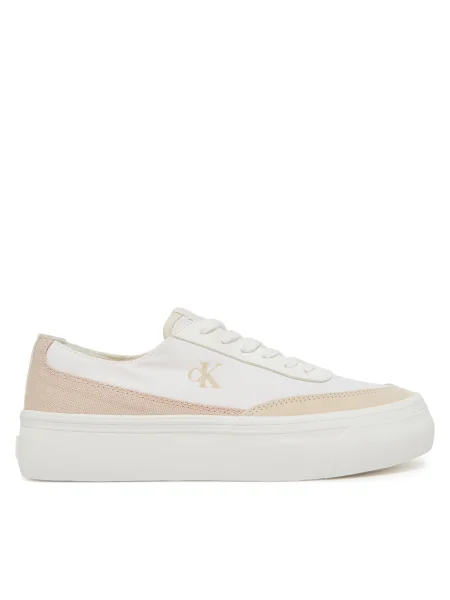 Calvin Klein Jeans Sneakersy Vulc Flatform Low Cv Mix Mg biela