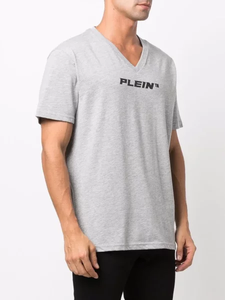 Tričko Philipp Plein s potiskem s výstřihem do v šedé