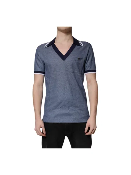 Jedwabna koszulka polo Dolce And Gabbana niebieska