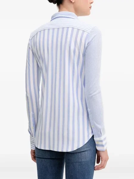 Tricou Polo Ralph Lauren cu decolteu rotund de mătase cu dungi alb