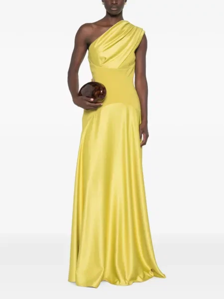 Rochie maxi Solace London cu un umăr gol verde