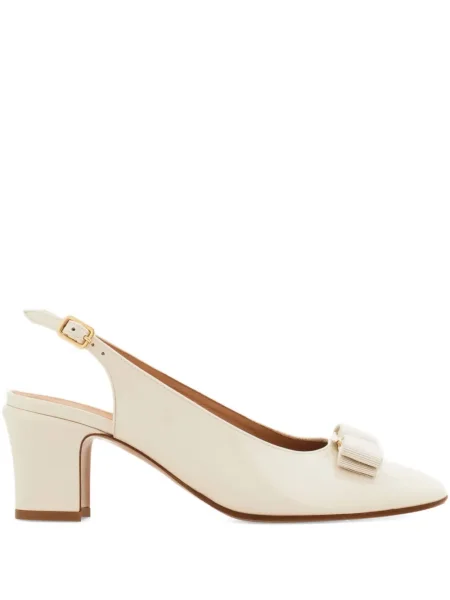 Pantofi cu toc Ferragamo cu funde slingback alb