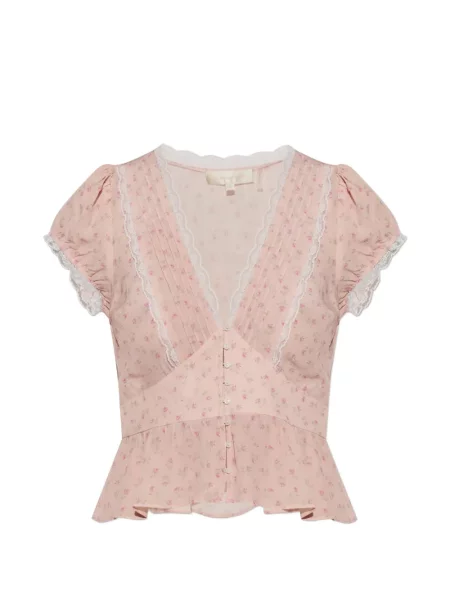 Top Loveshackfancy cu model floral cu imagine din dantelă roz