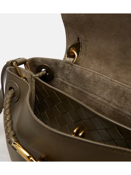 Usnjena usnjena torbica Bottega Veneta Handle zelena