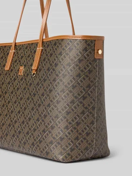 Torba shopper z Detal z logo Model MONOPLAY LEATHER' Tommy Hilfiger czarna