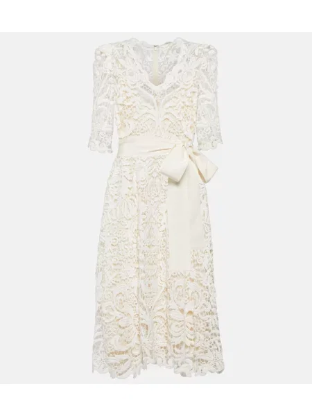 Rochie midi Elie Saab din dantelă până la genunchi de costum alb