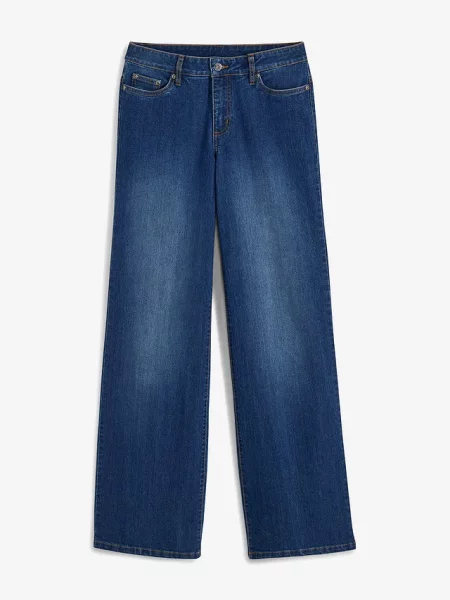 Dżinsy wide leg mid waist ze stretchem niebieskie