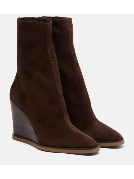 Čevlji do gležnjev Aquazzura iz semiša s polno peto rjava