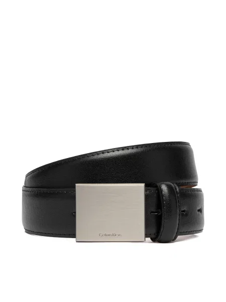 Pánsky opasok Calvin Klein Logo Plaque Smooth čierna