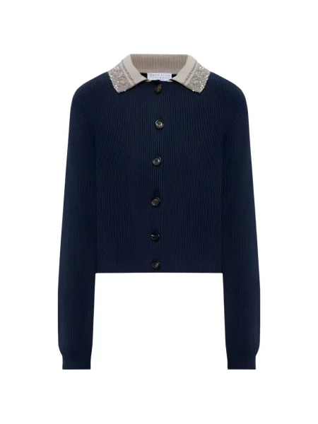 Cardigan Brunello Cucinelli cu paiete albastru