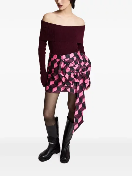 Fusta mini Essentiel Antwerp cu funde cu imprimeu geometric drapată roșu
